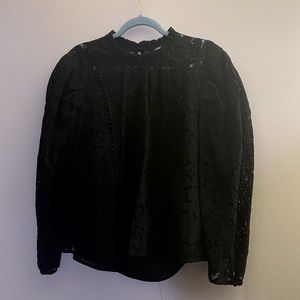 Long sleeve lace black mock neck dress shirt